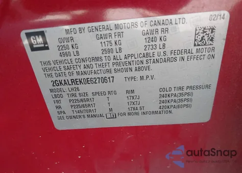 2014 GMC Terrain Sle-2 из США, поврежденный, VIN 2GKALREK0E6270617